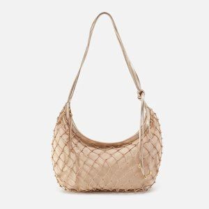 NWT HOBO Kira Shoulder Bag Mystic Gold Leather Macrame W/ Canvas